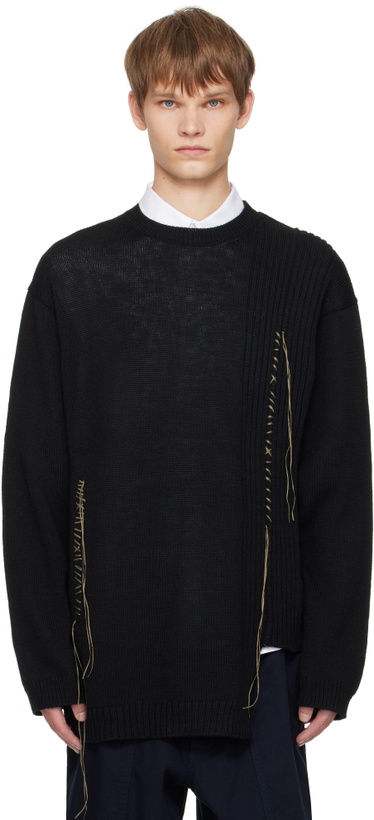 Photo: YOHJI YAMAMOTO Black Plain Stitch Embroidery Round Neck Sweater