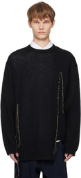 YOHJI YAMAMOTO Black Plain Stitch Embroidery Round Neck Sweater