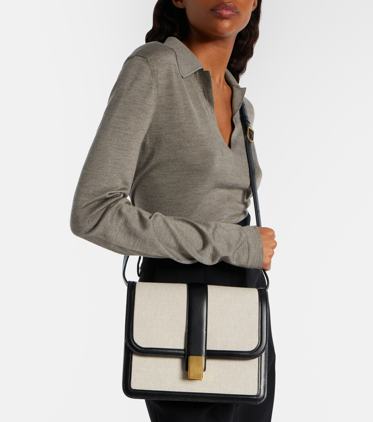 Khaite Blake leather-trimmed canvas crossbody bag