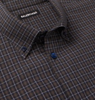 Balenciaga - Oversized Button-Down Collar Logo-Print Checked Cotton-Poplin Shirt - Blue