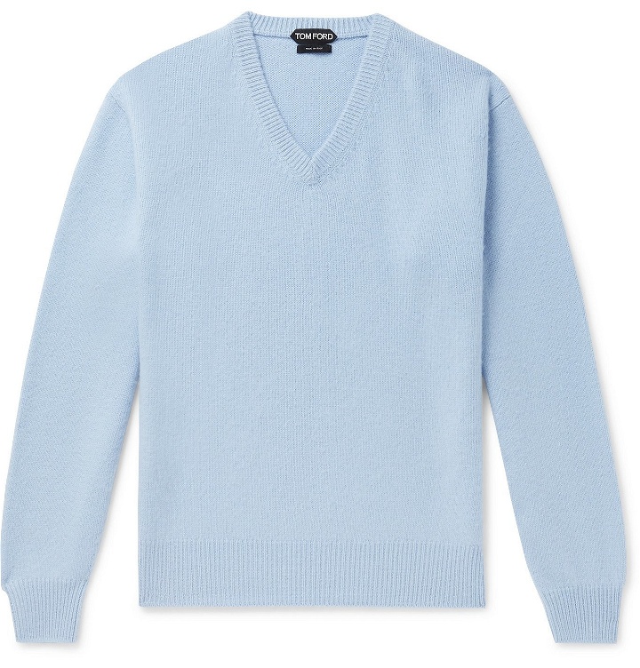 Photo: TOM FORD - Slim-Fit Brushed-Cashmere Sweater - Blue