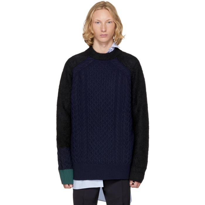 Photo: Sacai Navy Cable Knit Sweater 