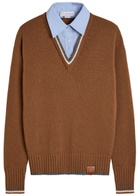 Stella Mccartney Shirt-effect Wool Jumper Brown