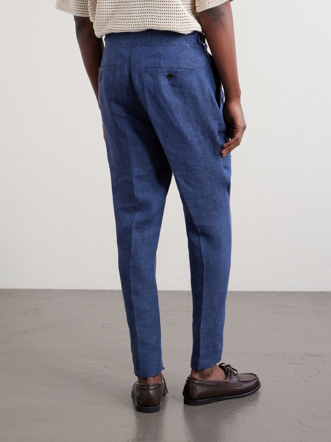 Mr P. - Steve Tapered Pleated Herringbone Linen Trousers - Blue