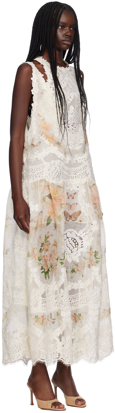 white lace backless mini dress Floral Lace Bell Sleeve Mini Dress: White Nude Large main image 0