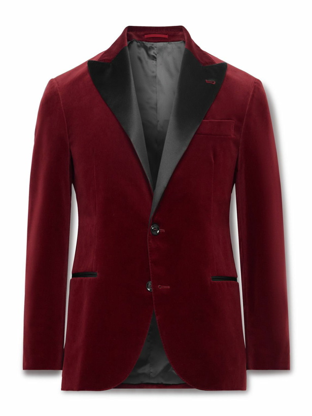 Photo: Brunello Cucinelli - Slim-Fit Satin-Trimmed Cotton-Velvet Tuxedo Jacket - Burgundy