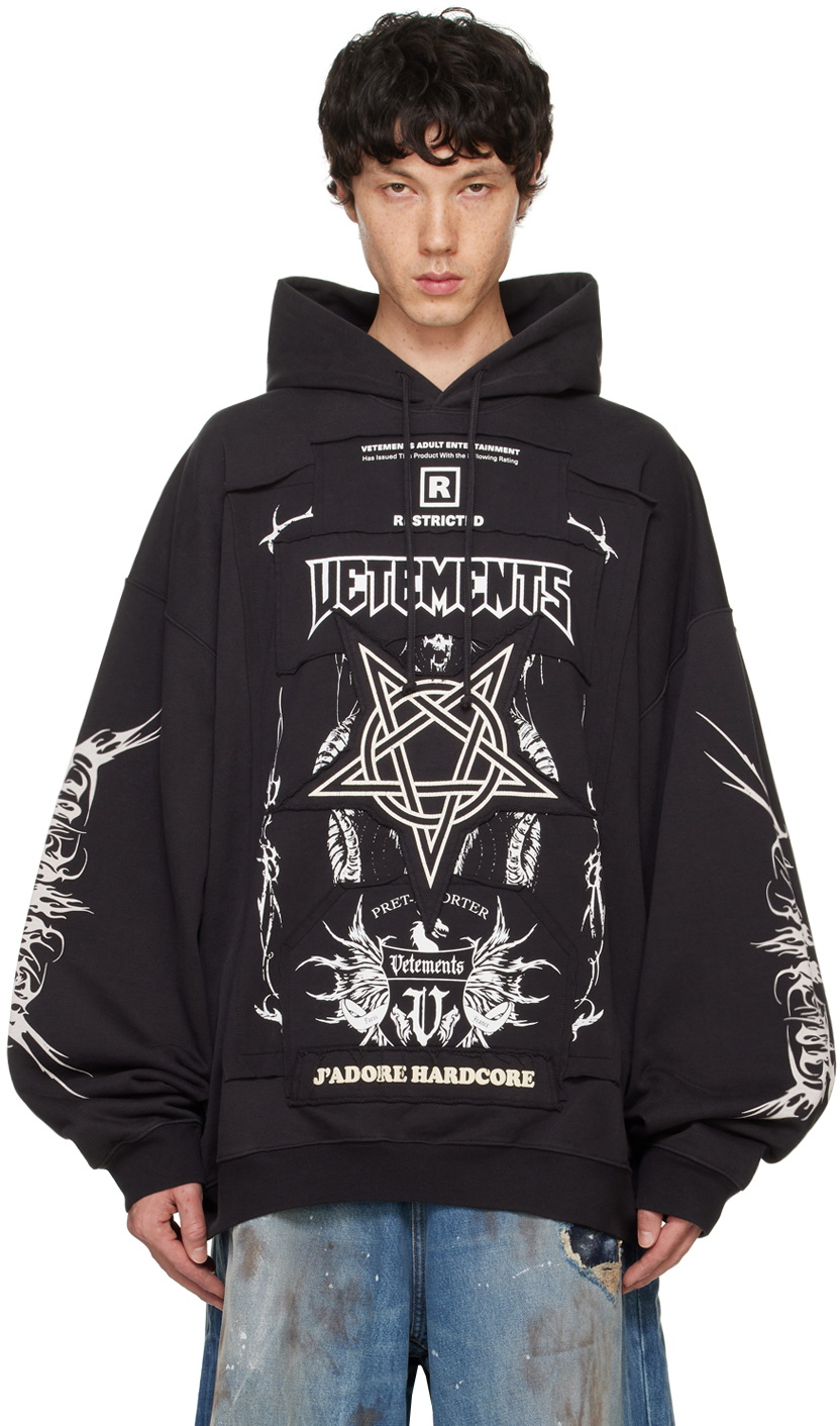 VETEMENTS Black Patched Logo Hoodie Vetements