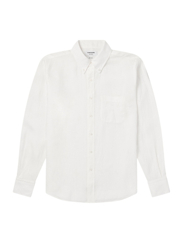 Photo: Thom Browne - Logo-Appliquéd 4-Bar Linen Shirt - White