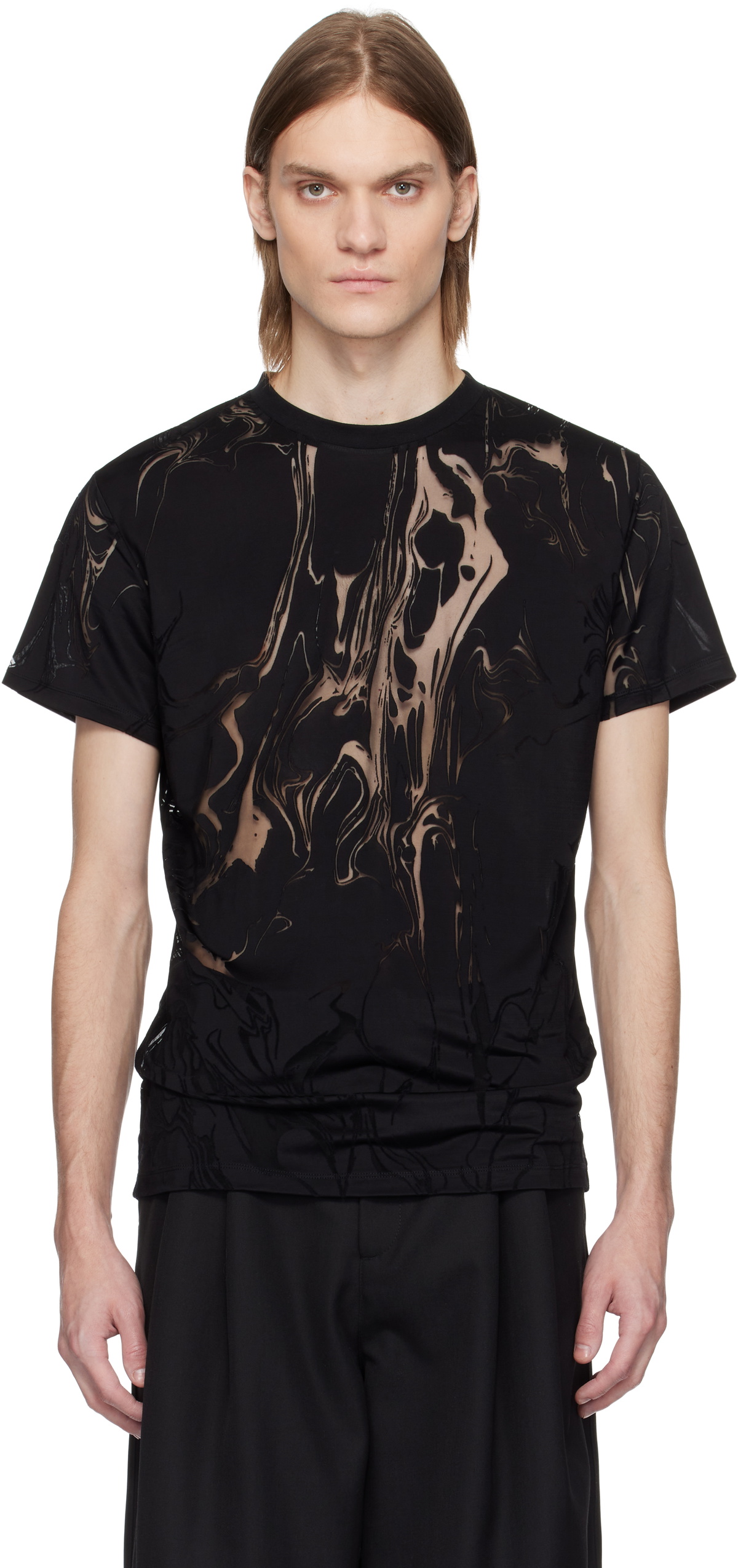 LGN Louis Gabriel Nouchi Black Marbled Jersey T-shirt