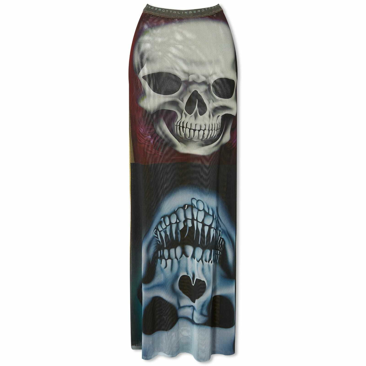 スカート OTTOLINGER SKIRT (10430010402) Ottolinger Women's Mesh Maxi Skirt in Skull Print Ottolinger
