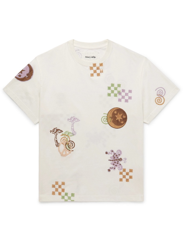 Photo: STORY MFG. - Grateful Embroidered Organic Cotton-Jersey T-Shirt - Neutrals - M