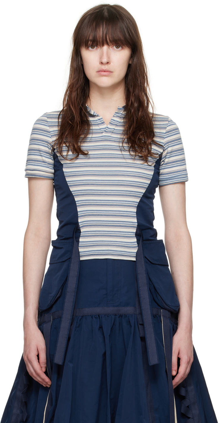 Paula Canovas Del Vas White & Blue Paneled Shirt Paula