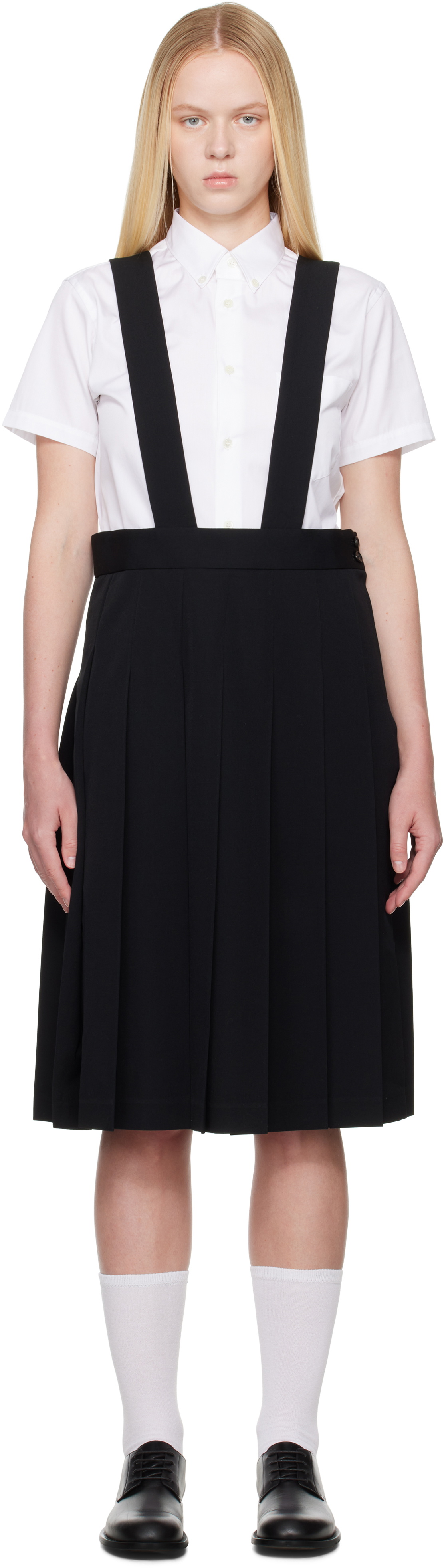 Comme des Garçons Girl Black Pleated Pinafore Midi Skirt