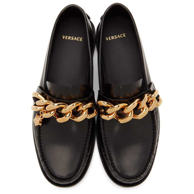 Versace Black Leather Medusa Chain Loafers Versace display picture 1