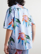 Sebline - Camp-Collar Striped Floral-Print Cotton-Poplin Shirt - Blue