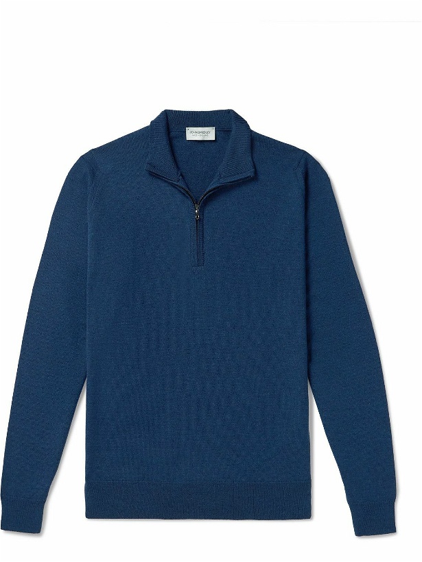 Photo: John Smedley - Tapton Merino Wool Half-Zip Sweater - Blue