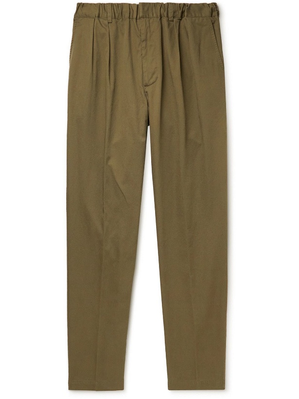 Photo: Aspesi - Straight-Leg Pleated Cotton-Gabardine Trousers - Green