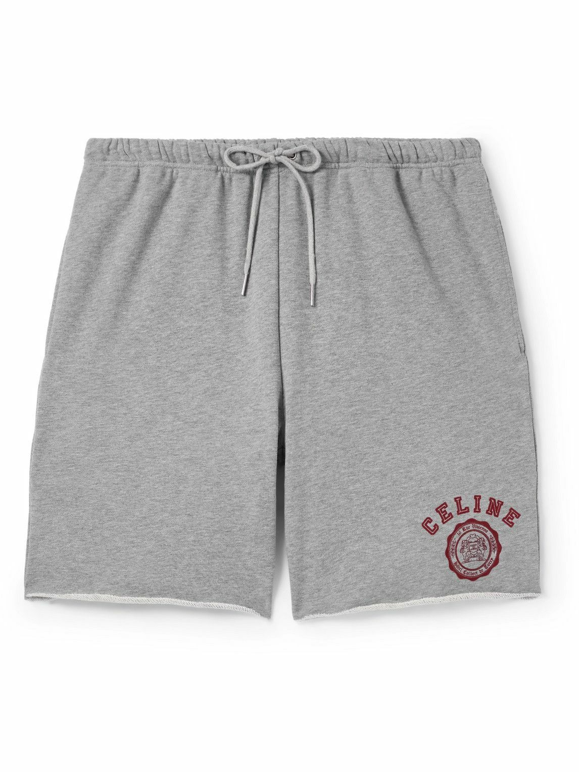 CELINE - Straight-Leg Logo-Flocked Cotton-Jersey Drawstring Shorts - Gray