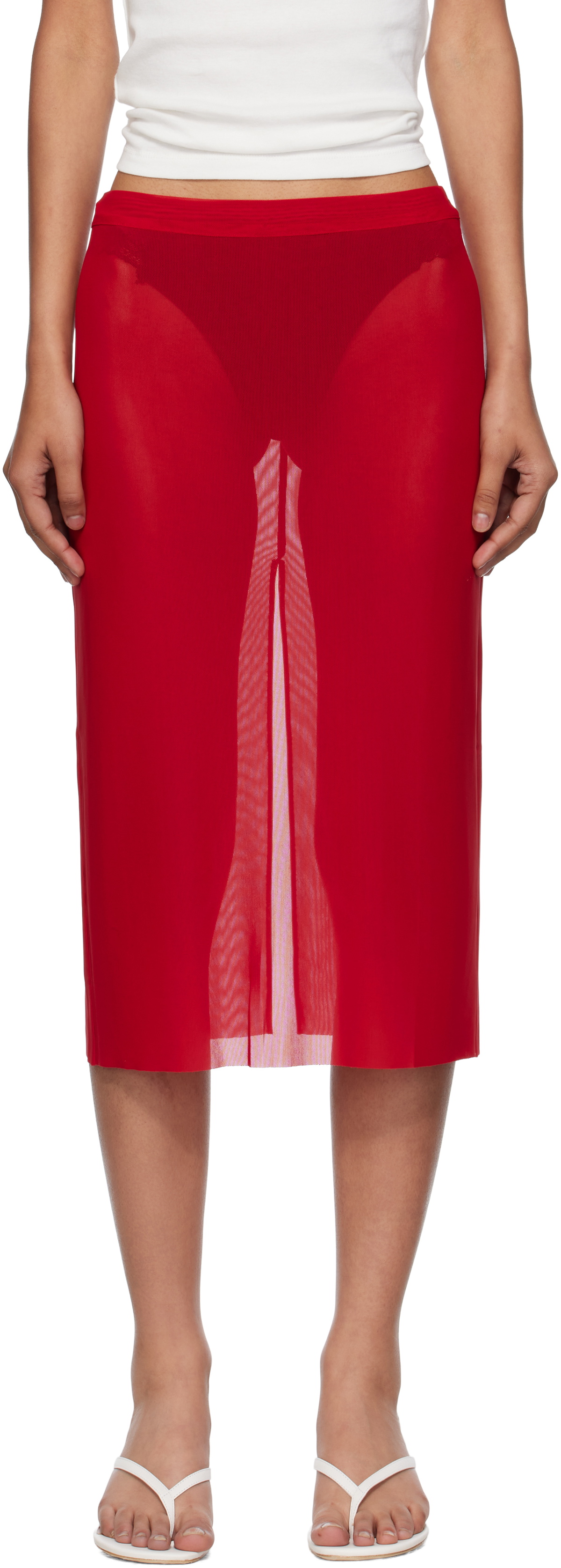 The Frankie Shop Red Suva Sheer Midi Skirt