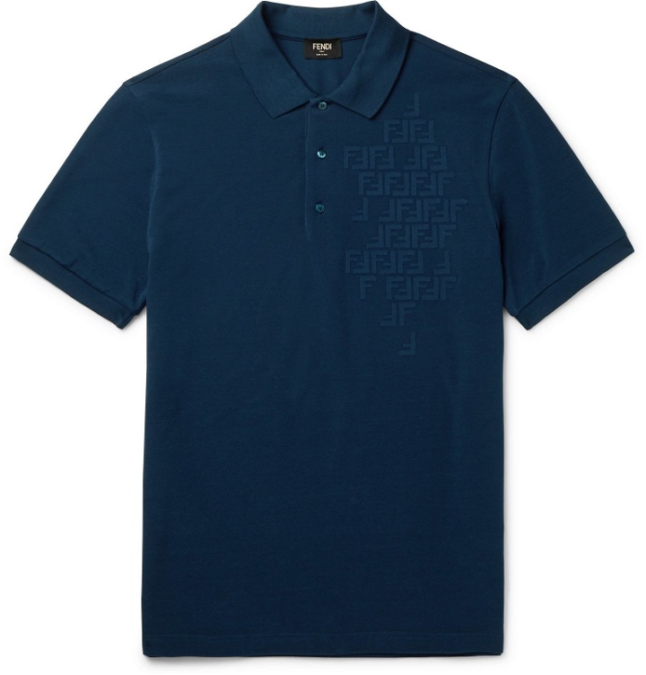 Photo: Fendi - Slim-Fit Logo-Embossed Cotton-Piqué Polo Shirt - Blue