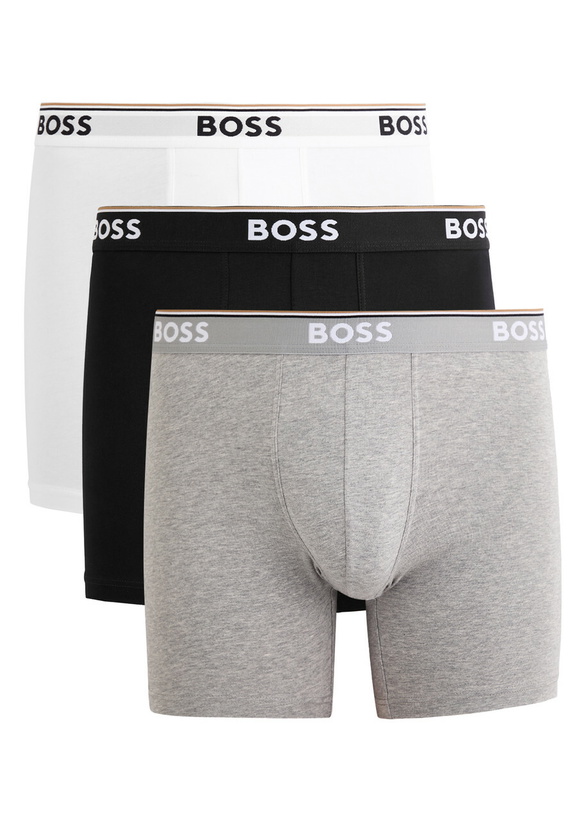 Photo: Boss Power Long Stretch-cotton Boxer Briefs set of Three Black / White / Grey
