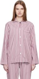 Tekla Pink & Off-White Poplin Long-Sleeved Pyjama Shirt