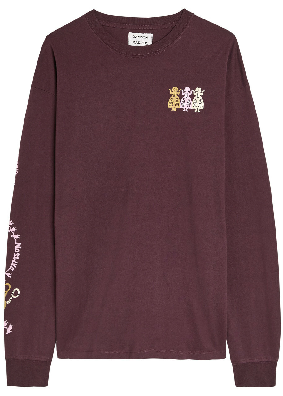 Damson Madder Paper Cut Gals Printed Cotton T-shirt Purple