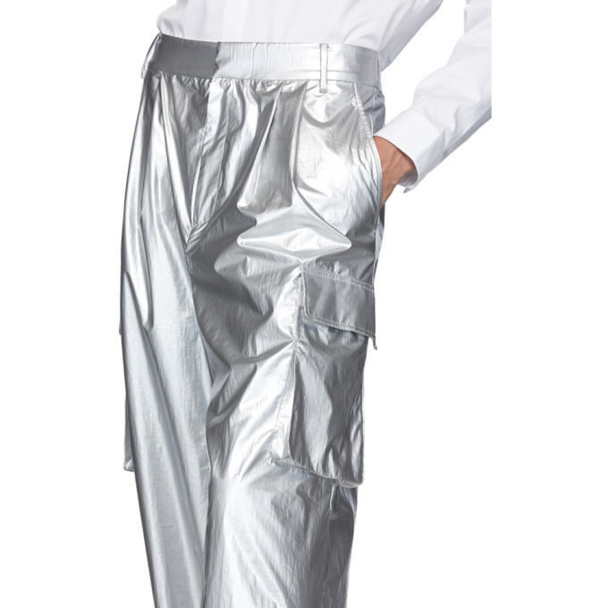 Tibi Silver Nylon Pleated Cargo Pants Tibi