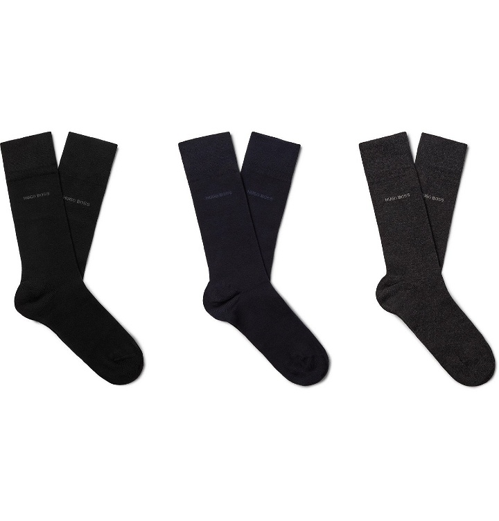 Photo: Hugo Boss - Three-Pack Stretch Cotton-Blend Socks - Multi