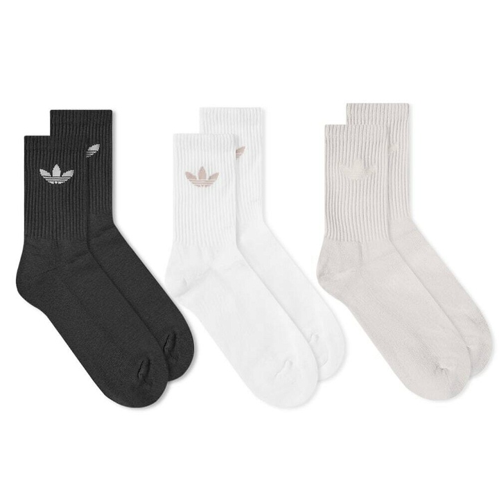 Photo: Adidas Men's Mid Cut Sock - 3 Pack in White/Chalk Pearl