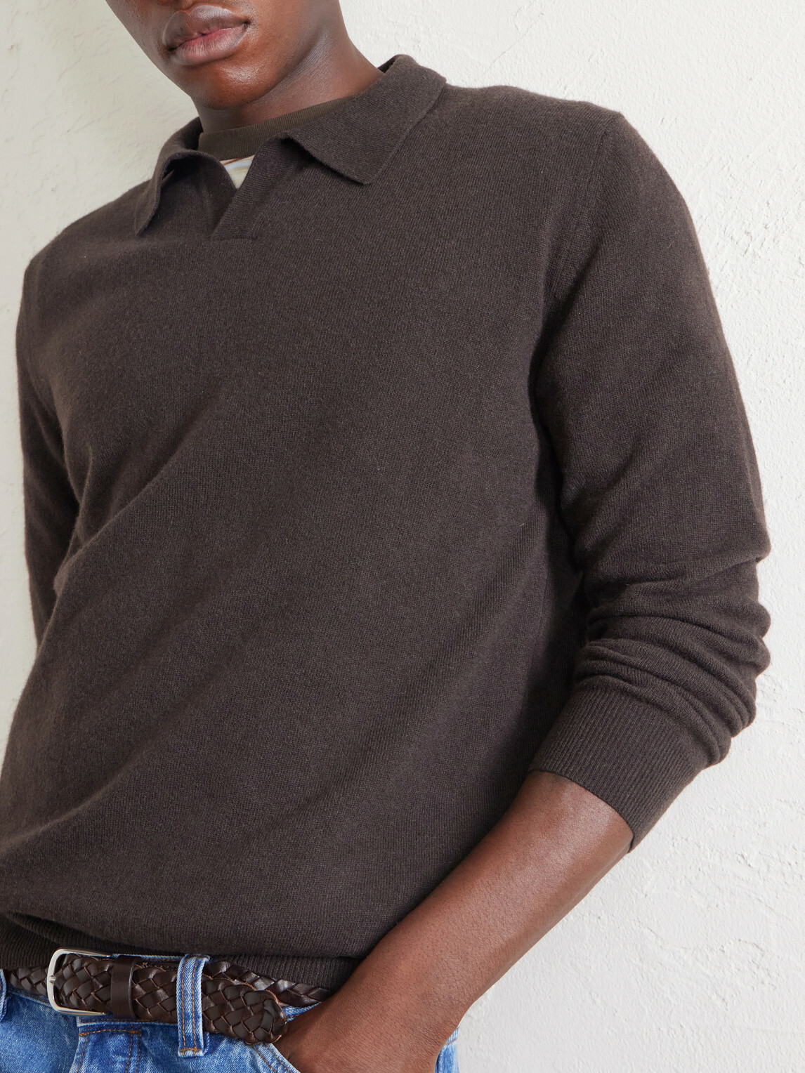 Altea - Virgin Wool Polo Sweater - Brown
