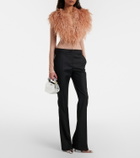 Blumarine Feather-trimmed ribbed-knit cardigan