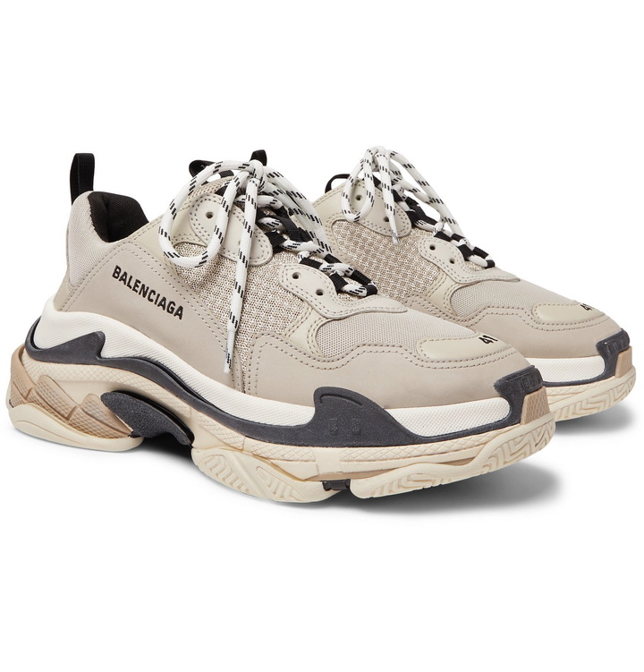 Photo: Balenciaga - Triple S Mesh, Nubuck and Leather Sneakers - Neutrals