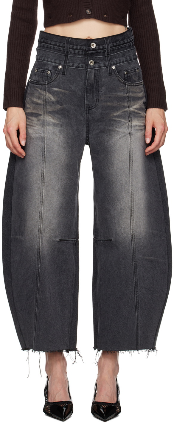 Rokh Gray Balloon-Shaped Layered Jeans