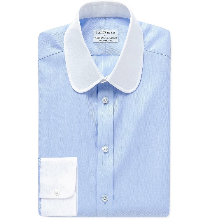 Photo: Kingsman - Turnbull & Asser Slim-Fit Penny-Collar Striped Herringbone Cotton Shirt - Blue