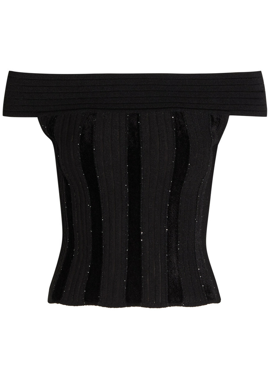 Balmain Sequin-embellished Stretch-knit top No Colour