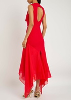 A.W.A.K.E Mode Chiffon and Knit Knotted-neckline Midi Dress Red