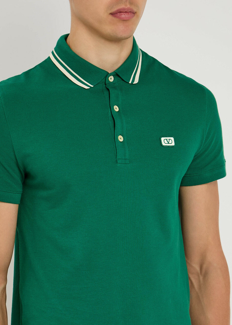 Valentino Garavani Vlogo Piqué Cotton Polo Shirt Green