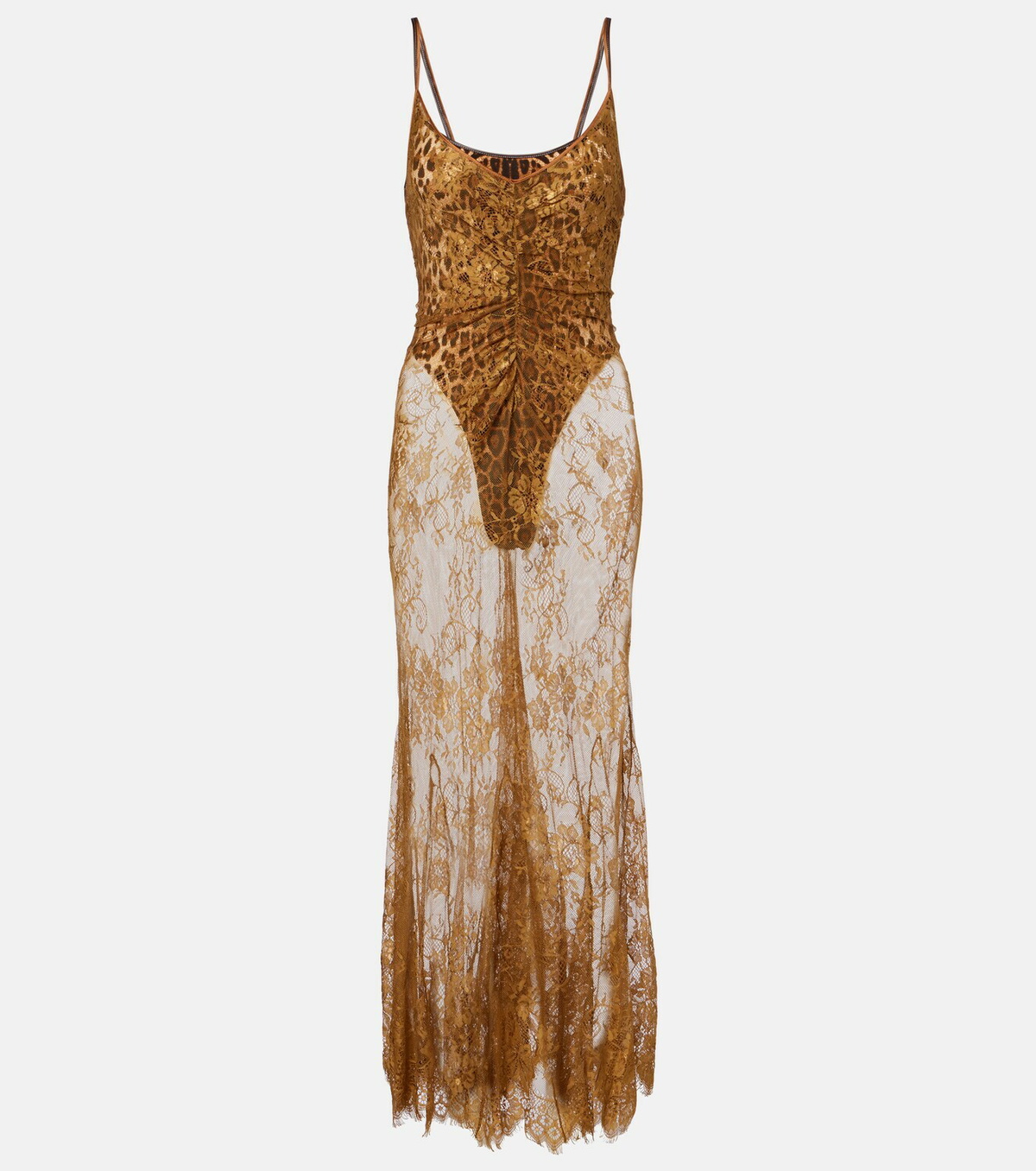 Jacques Wei Silk-trimmed lace maxi dress