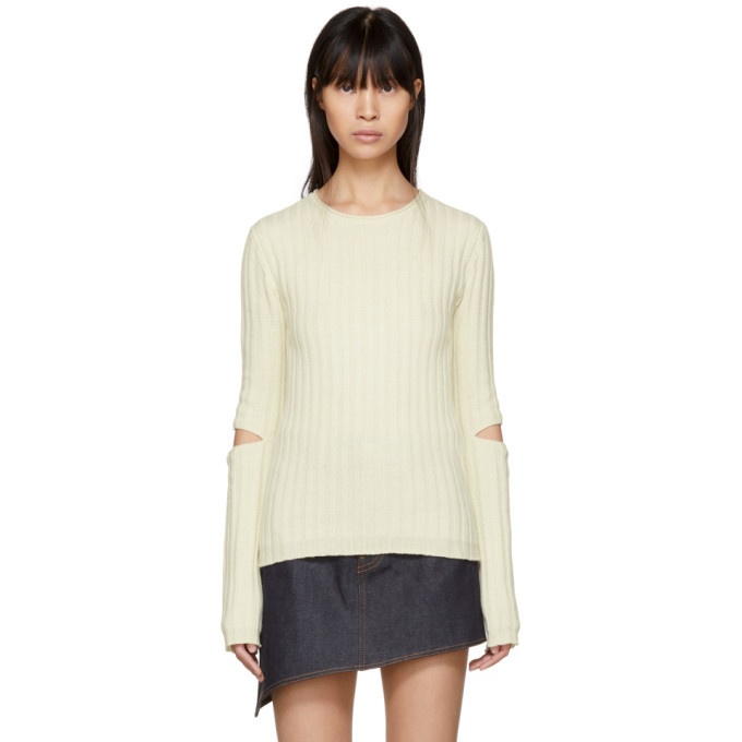 Helmut Lang Ivory Re-Edition Elbow Cut Out Sweater Helmut Lang