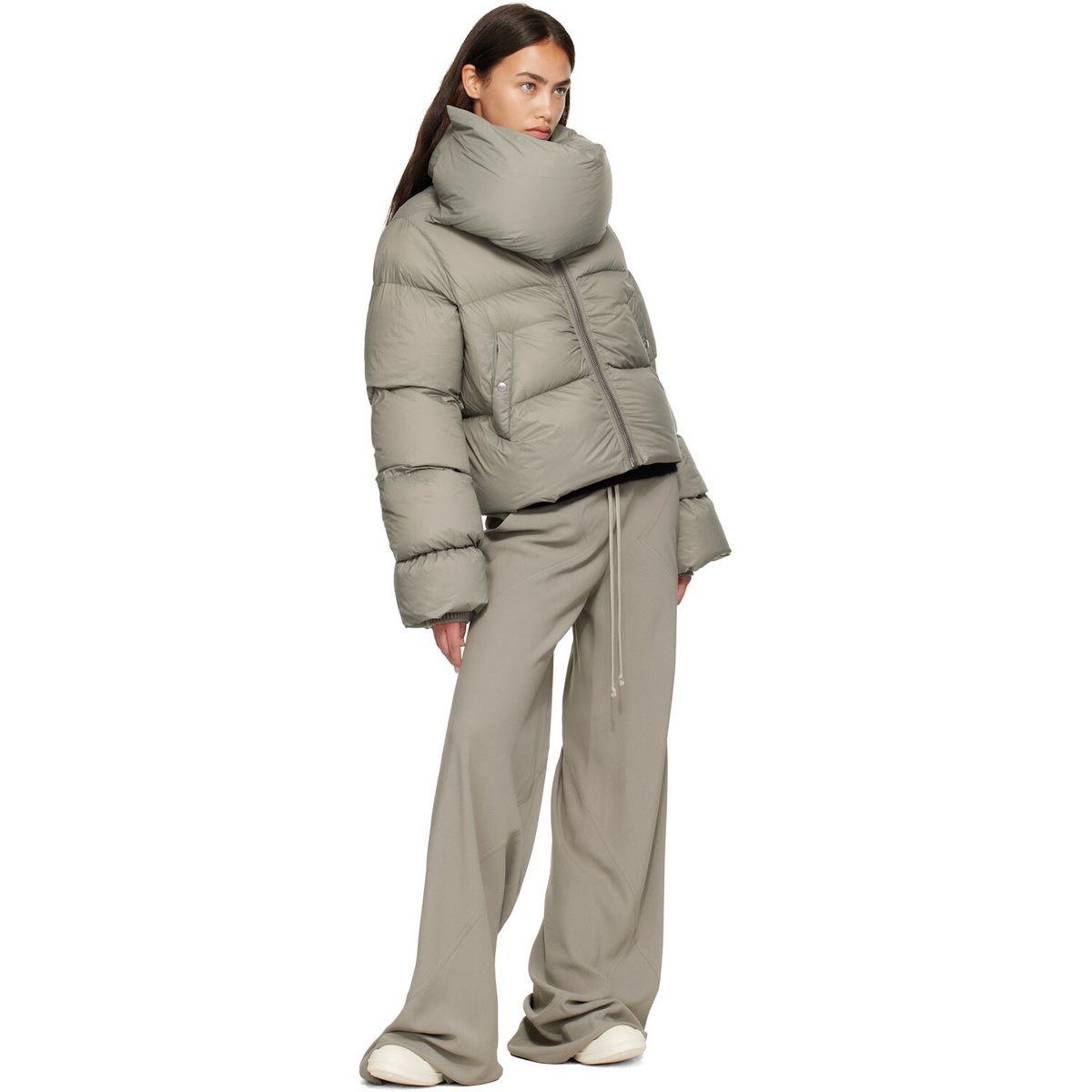 Rick Owens Gray Tower Funnel Neck Down Jacket