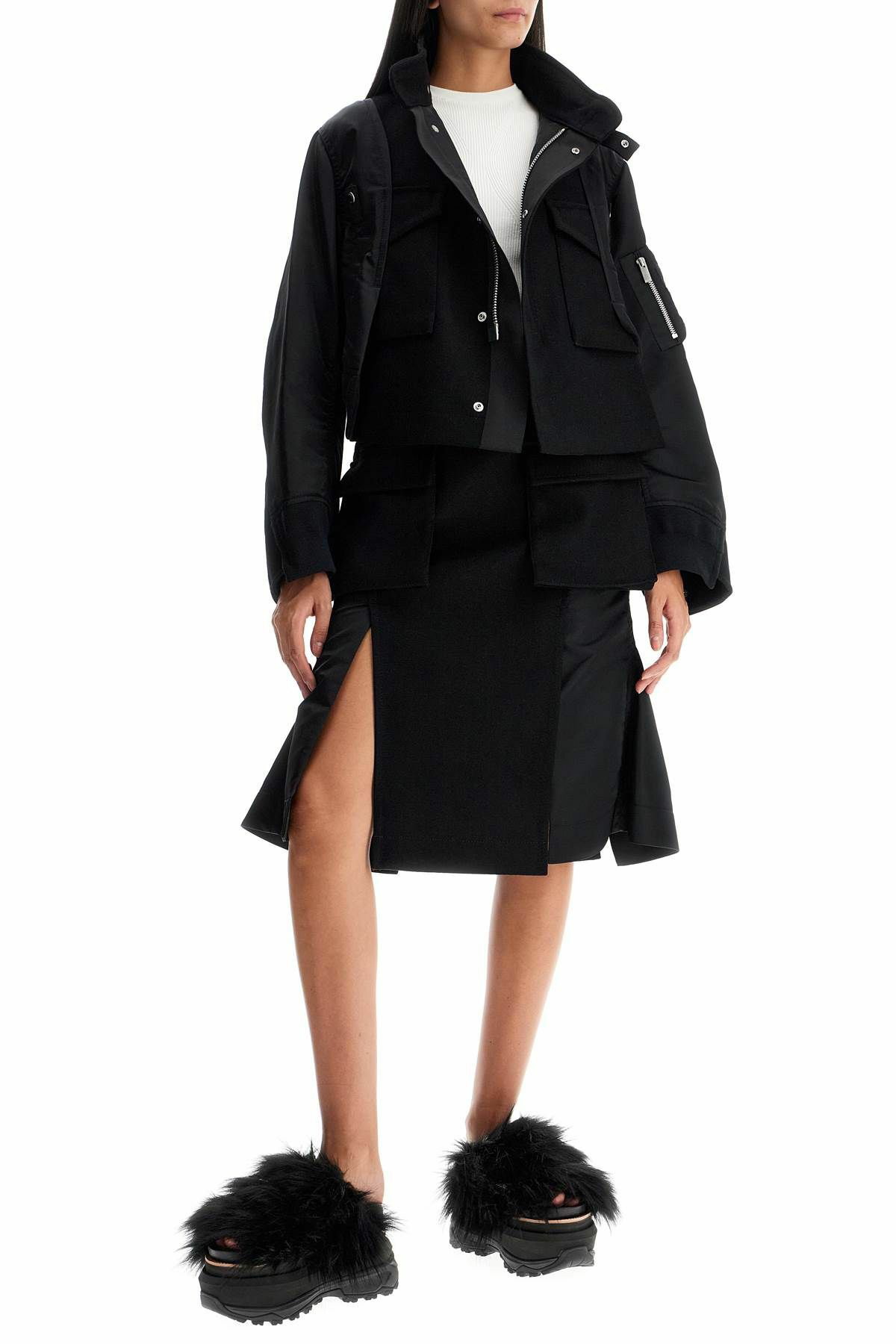 スカート SACAI Black Wool Skirt SACAI 'hybrid nylon and wool skirt' Black Sacai