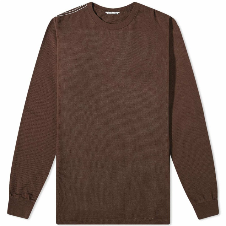 Photo: Auralee Men's Long Sleeve Cotton Mesh T-Shirt in Dark Brown