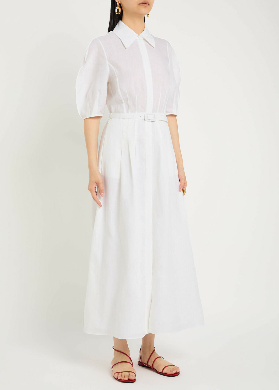 Gabriela Hearst Maude Darted Linen Midi Shirt Dress White