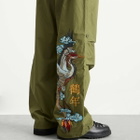 Maharishi Men's Dragon Crane Embroidered Loose Snopants in Olive