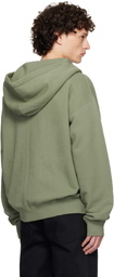 Jil Sander Green Zipped Embroidered Hoodie