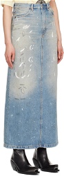 Acne Studios Blue Paint Splatter Denim Maxi Skirt