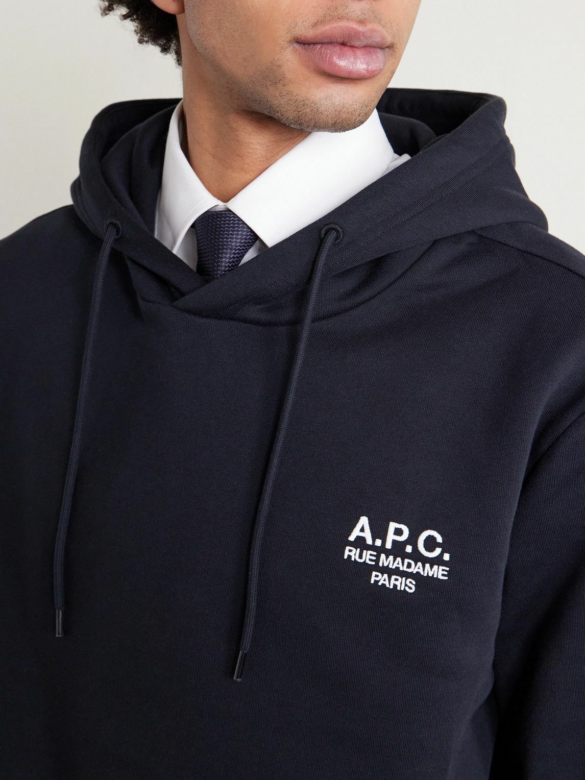A.P.C. - Standard Rue Madame Logo-Embroidered Organic Cotton-Jersey Hoodie - Black