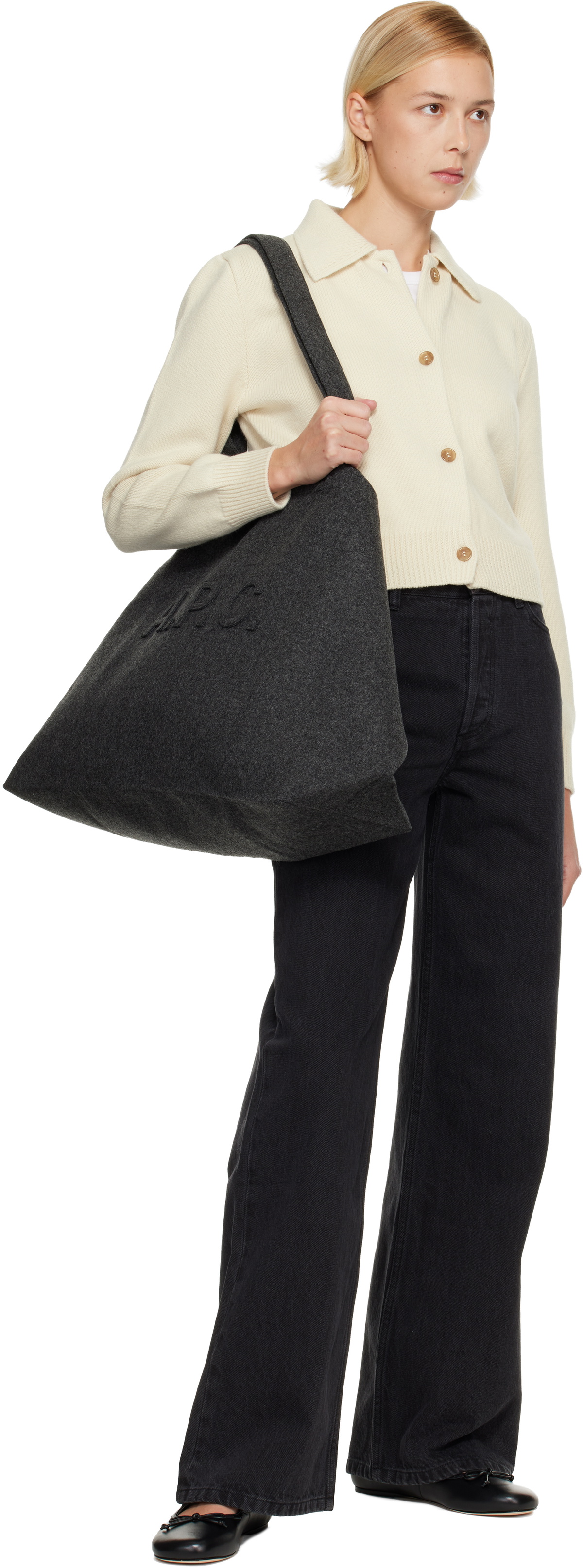 A.P.C. White Polo Shirt Collar Cardigan