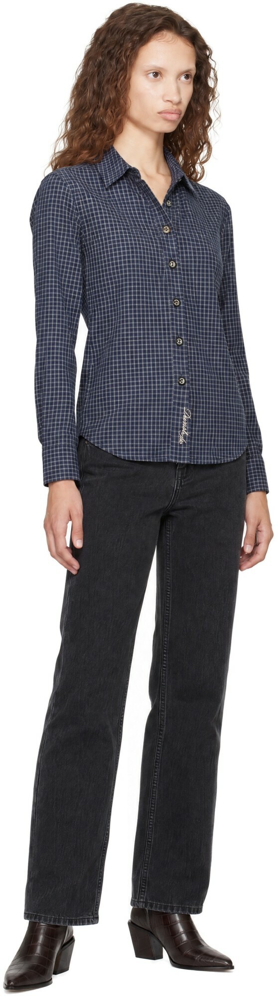 Dunst Navy Essential Slim Checked Shirt